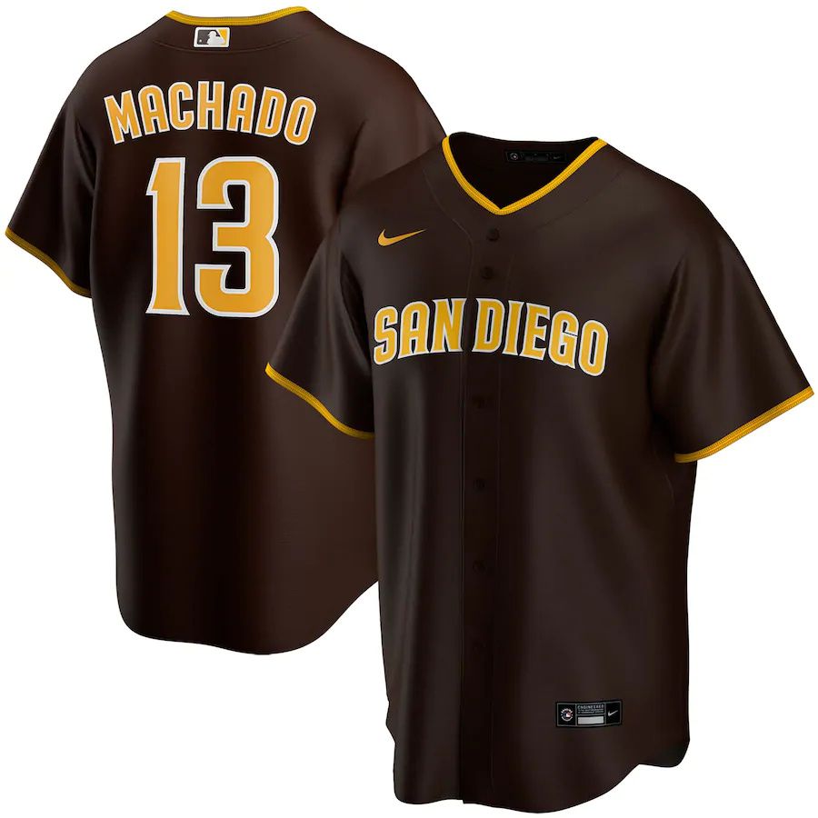 Cheap Mens San Diego Padres 13 Manny Machado Nike Brown Alternate Replica Player MLB Jerseys